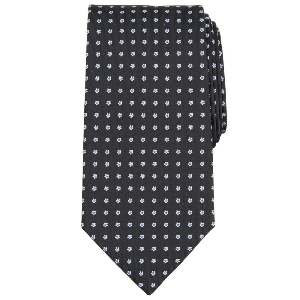 Club Room Mens Tie One Size Black Dooley Polka Dot Floral Regular Necktie NWT